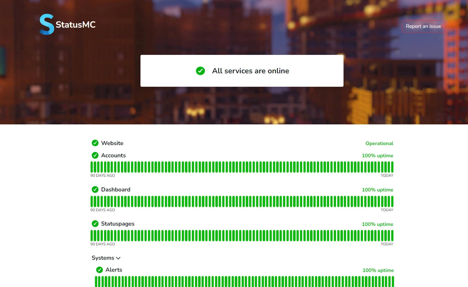 An image displaying StatusMC's statuspage.